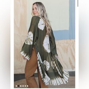 Olive Tie-Dye Long Kimono Jacket